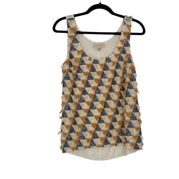 Modcloth Womens Retro 80's Style Geometric Fringe White Sleeveless Tank Medium - Picture 1 of 6